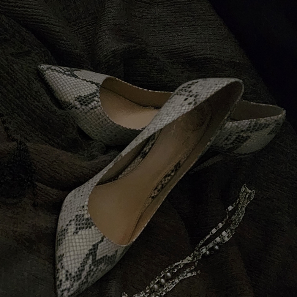 Vince Camuto Snakeskin Pattern Heels - Black and Cream